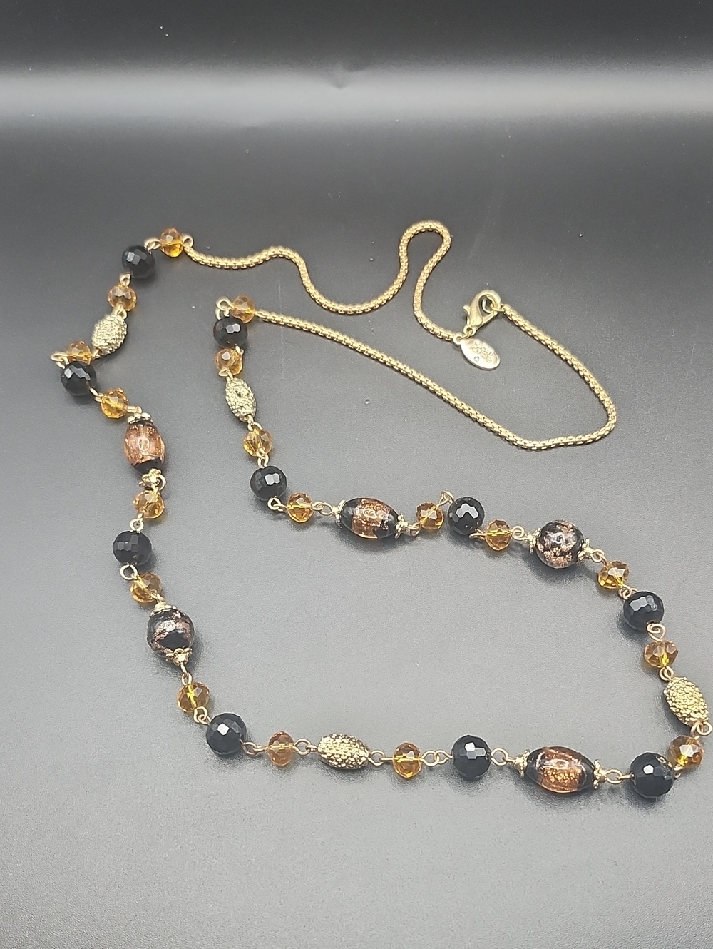 Joan Rivers Black and Brown Beaded Gold-Tone Station Necklace